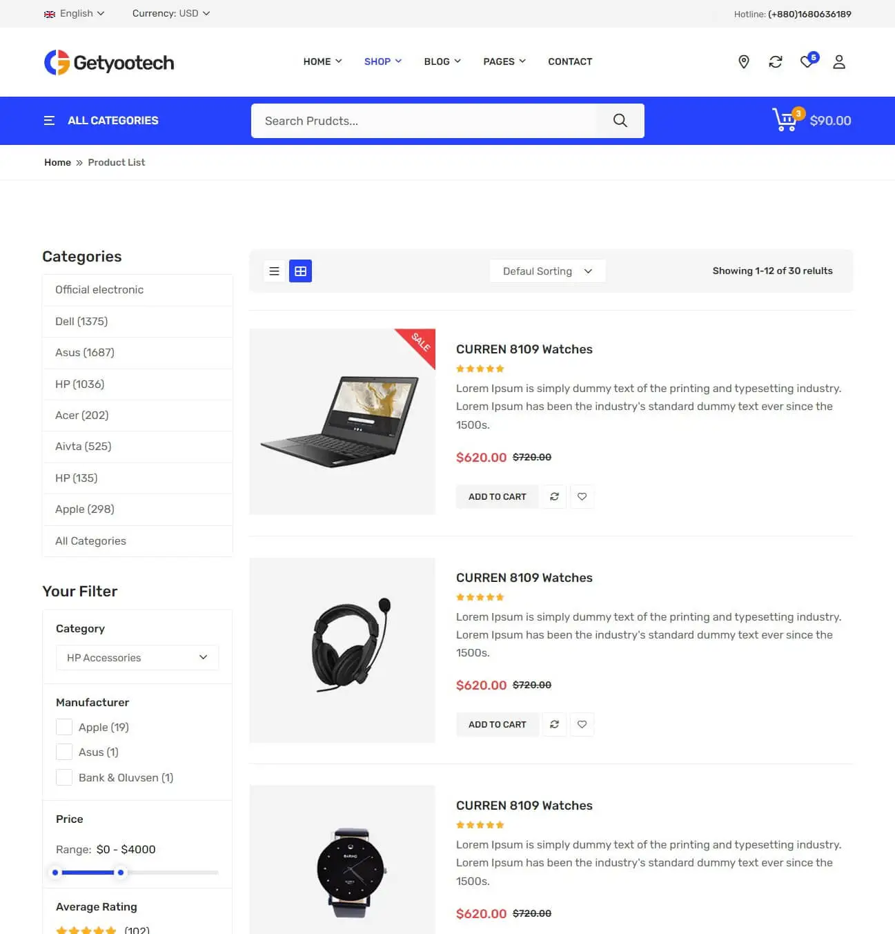 Getyootech - Shop List Page