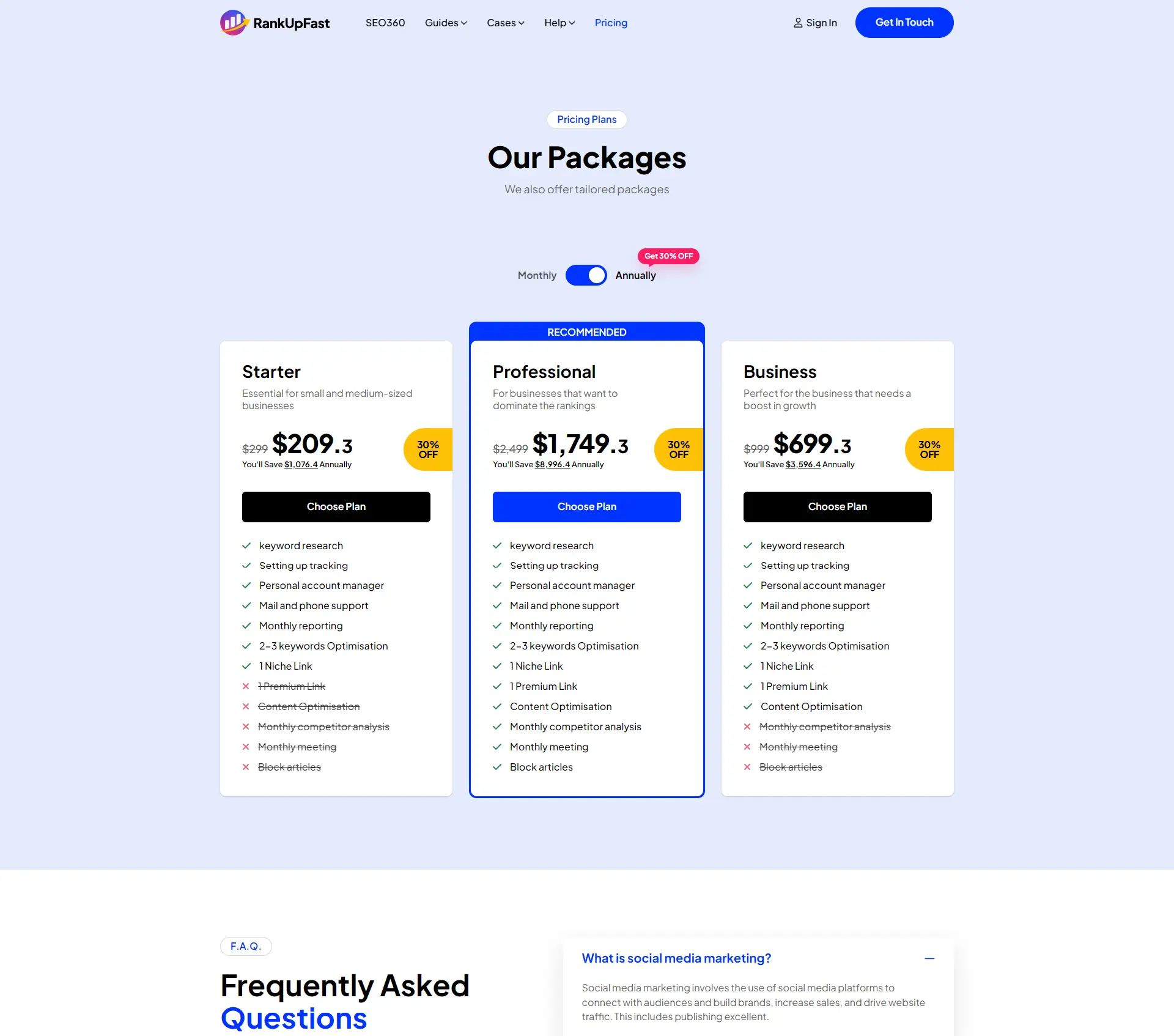 Pricing & Plans Page