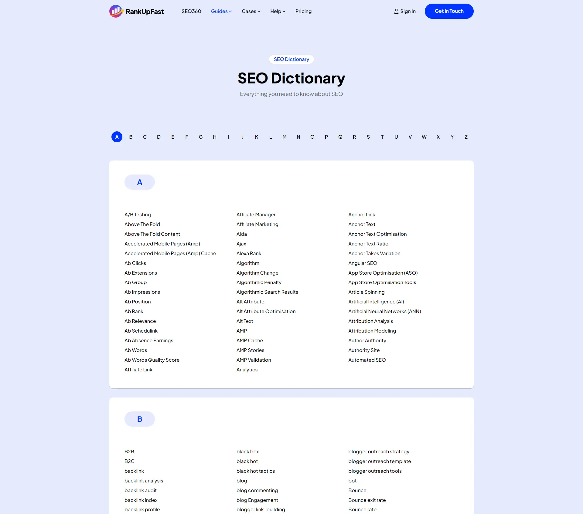 SEO Dictionary Page