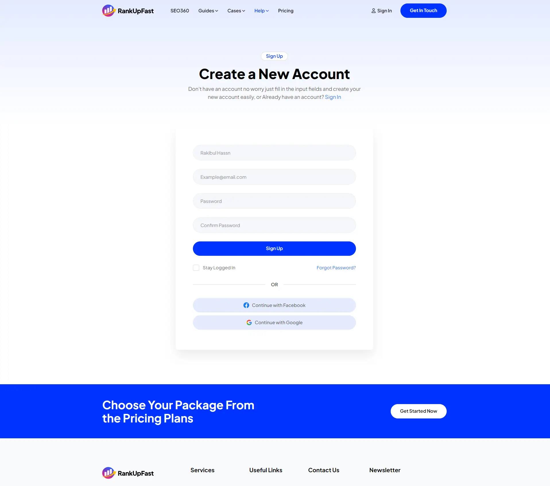 Create Account Page